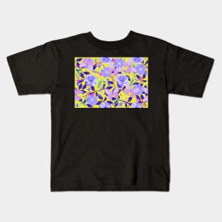 Purple Flora and Fauna Butterflies and Flowers on Chartreuse Yellow Kids T-Shirt